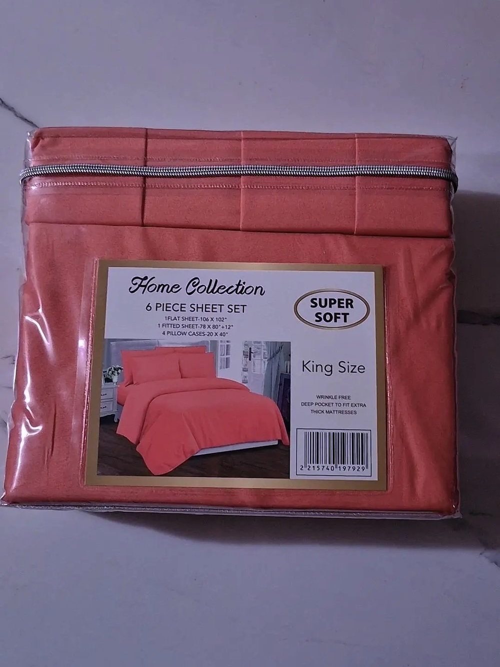 Home Collection King Size 6-Piece Sheet Set - Coral